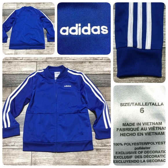 Adidas track jacket kids size 6 blue white 3 stripe full zip - Picture 1 of 9